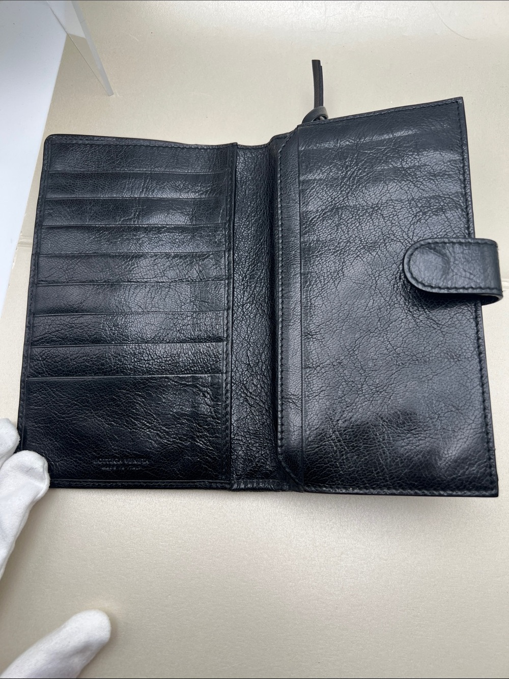 Bottega Veneta Intrecciato Snap Closure Black/Silver Woven Leather Bifold Wallet - Picture 7 of 17